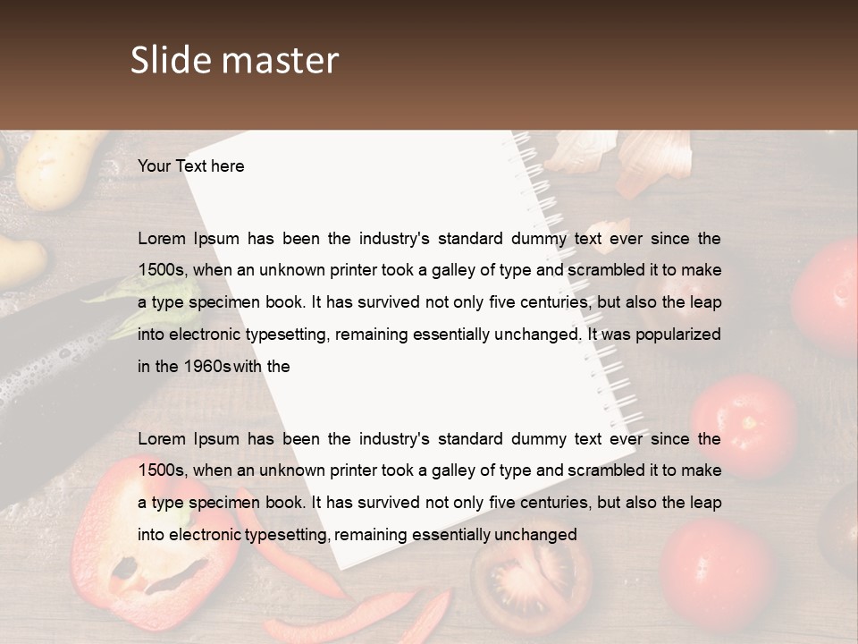 A Table With A Notebook And Vegetables On It PowerPoint Template