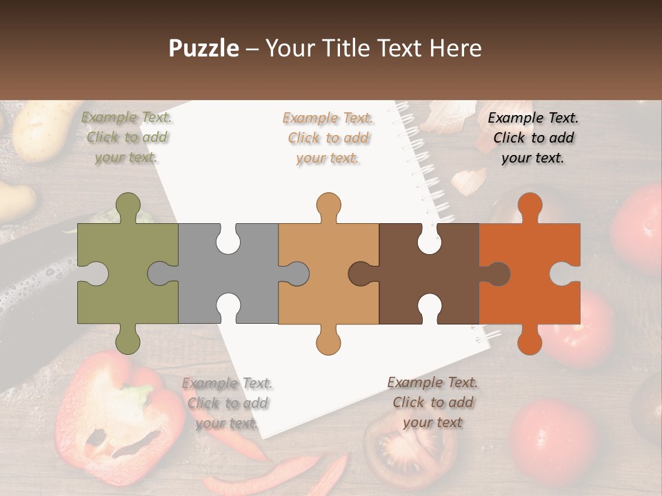 A Table With A Notebook And Vegetables On It PowerPoint Template