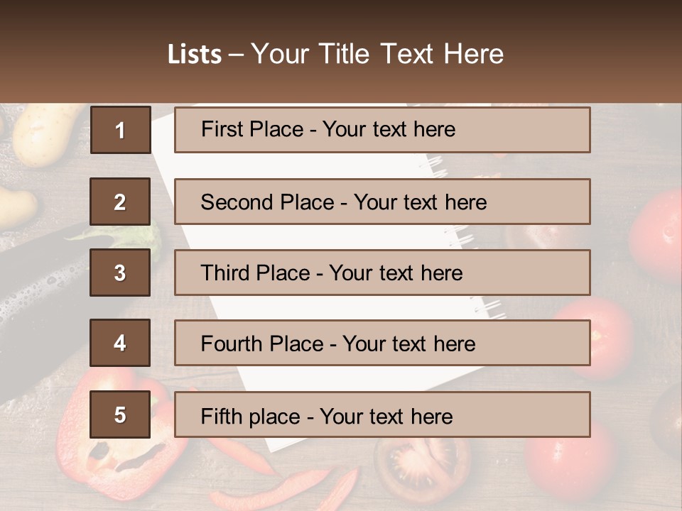 A Table With A Notebook And Vegetables On It PowerPoint Template
