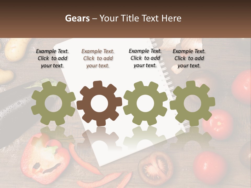A Table With A Notebook And Vegetables On It PowerPoint Template