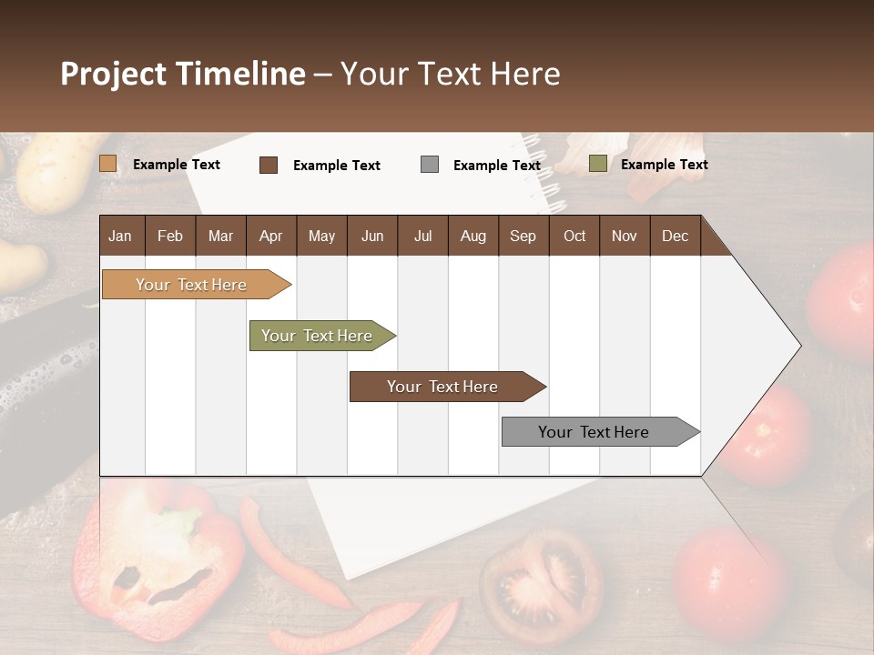 A Table With A Notebook And Vegetables On It PowerPoint Template