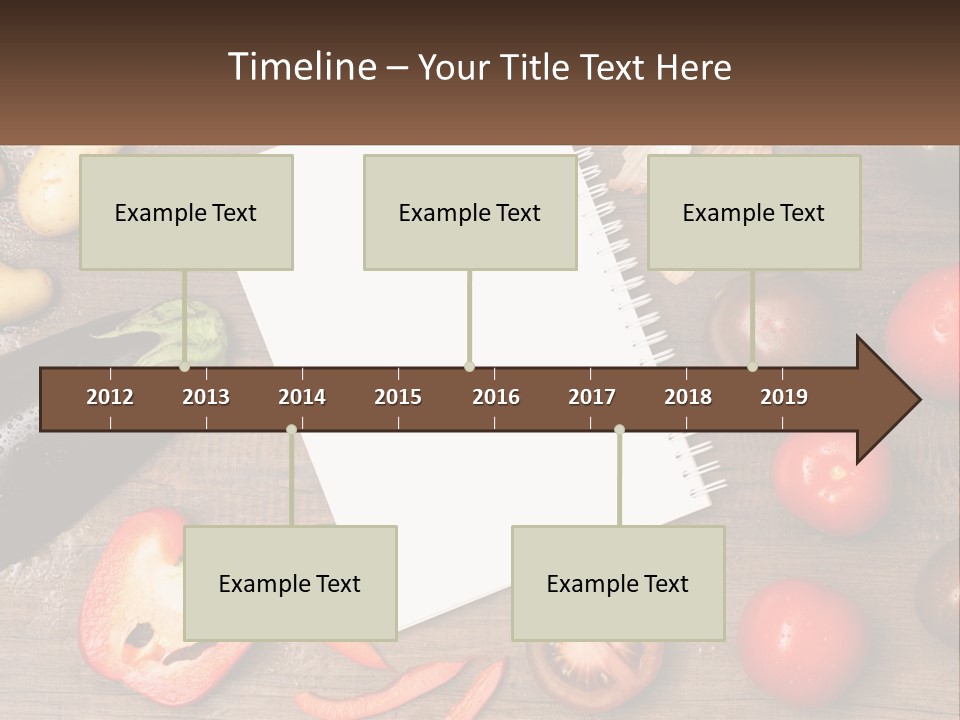 A Table With A Notebook And Vegetables On It PowerPoint Template
