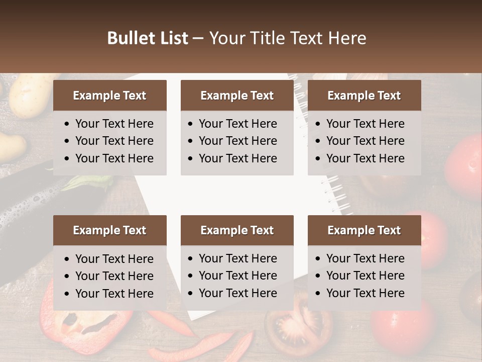 A Table With A Notebook And Vegetables On It PowerPoint Template