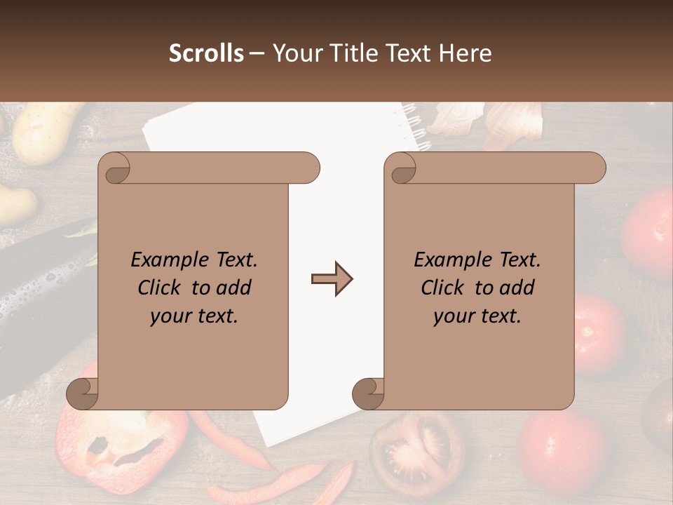 A Table With A Notebook And Vegetables On It PowerPoint Template