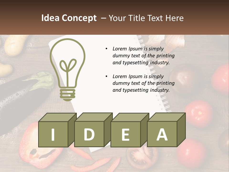 A Table With A Notebook And Vegetables On It PowerPoint Template