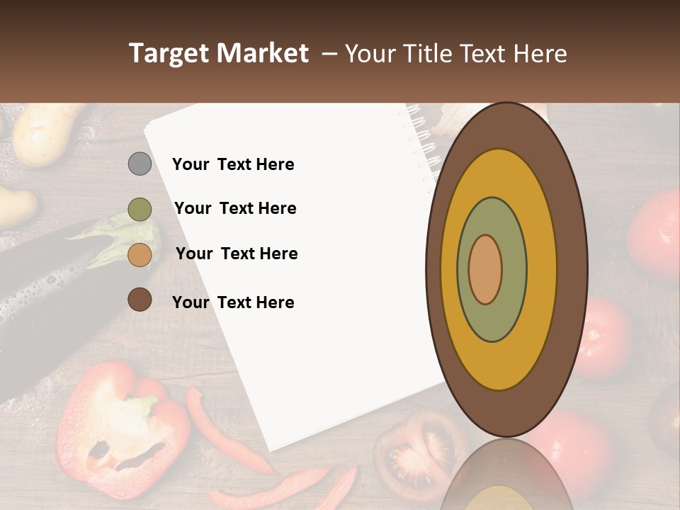 A Table With A Notebook And Vegetables On It PowerPoint Template