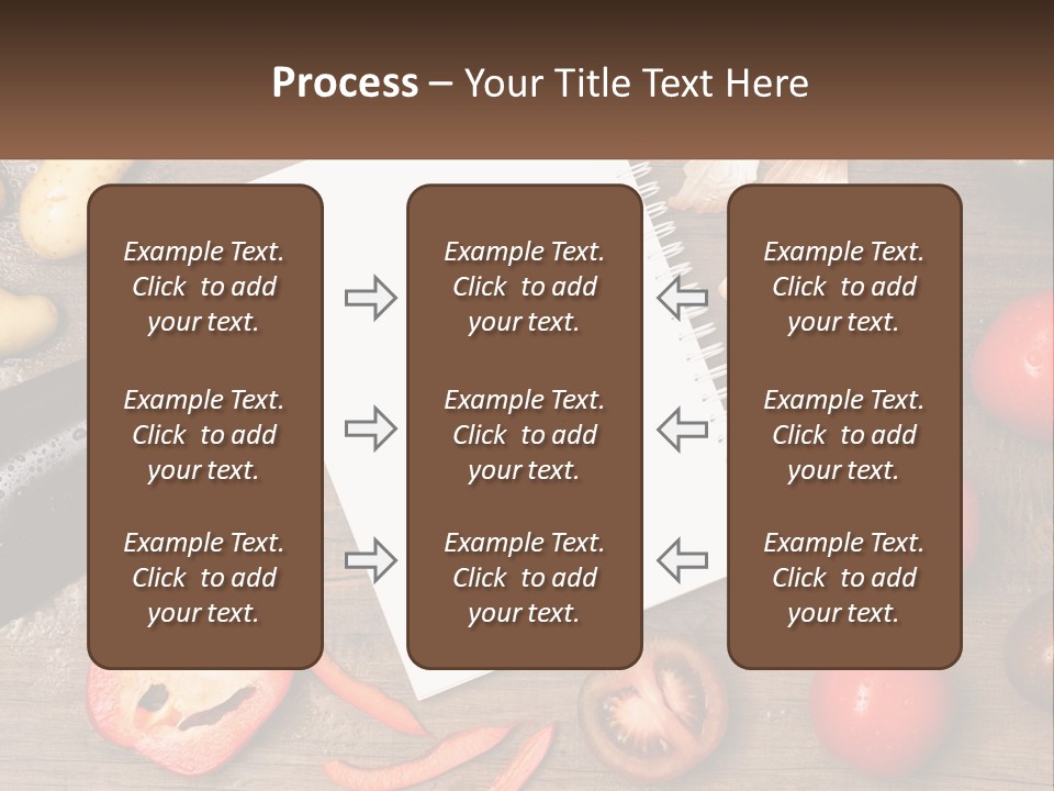 A Table With A Notebook And Vegetables On It PowerPoint Template