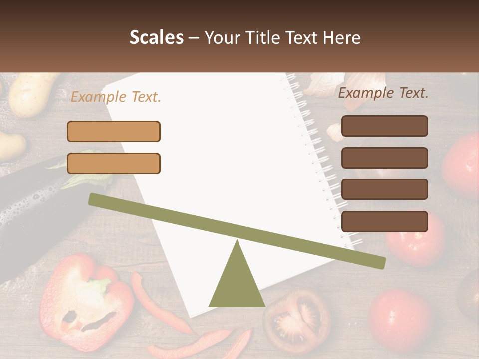A Table With A Notebook And Vegetables On It PowerPoint Template