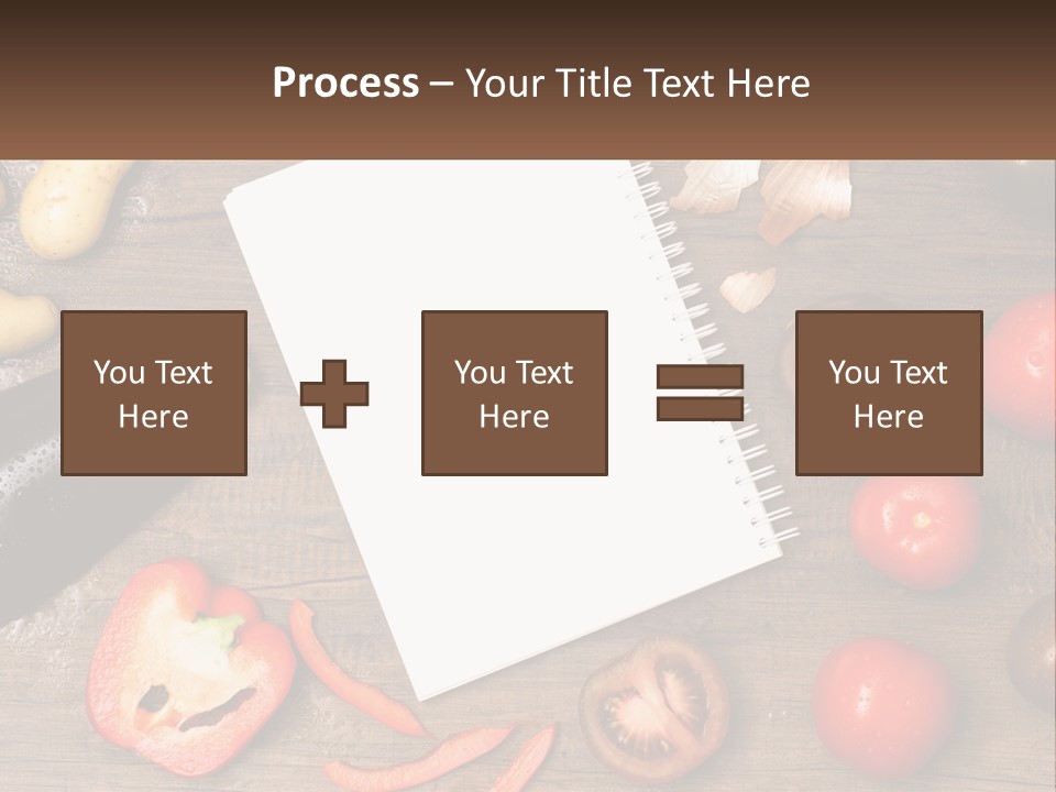 A Table With A Notebook And Vegetables On It PowerPoint Template