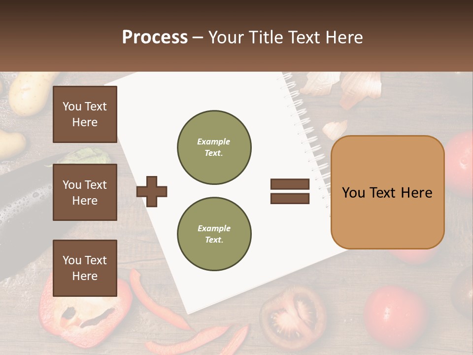 A Table With A Notebook And Vegetables On It PowerPoint Template