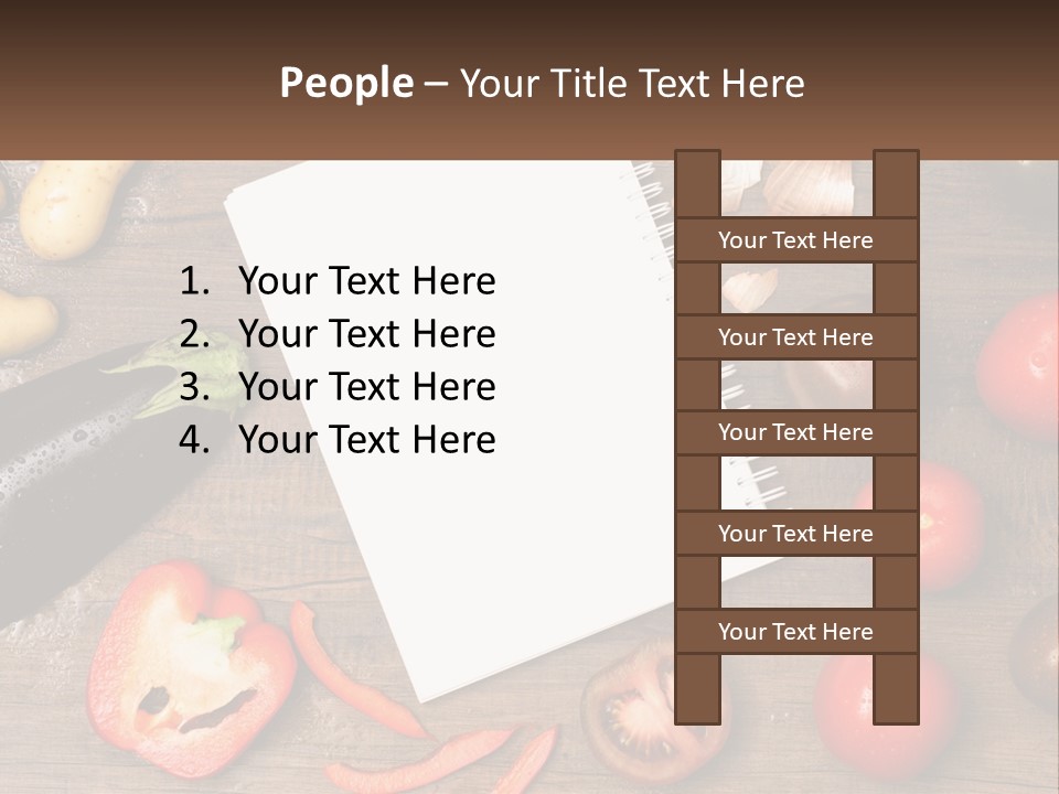 A Table With A Notebook And Vegetables On It PowerPoint Template