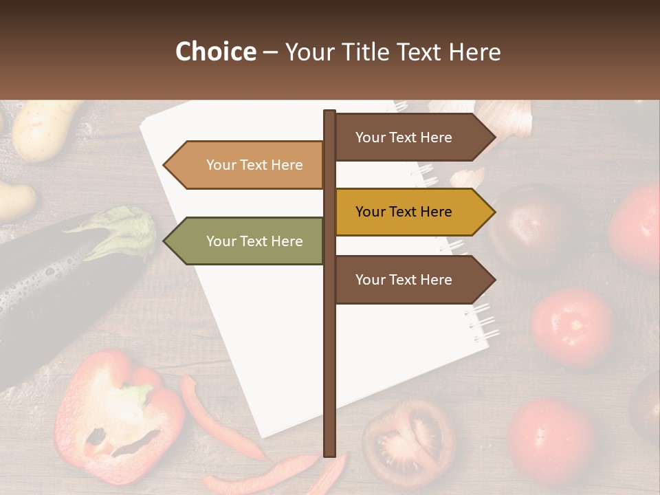 A Table With A Notebook And Vegetables On It PowerPoint Template