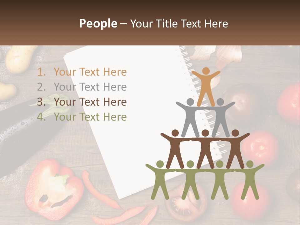 A Table With A Notebook And Vegetables On It PowerPoint Template