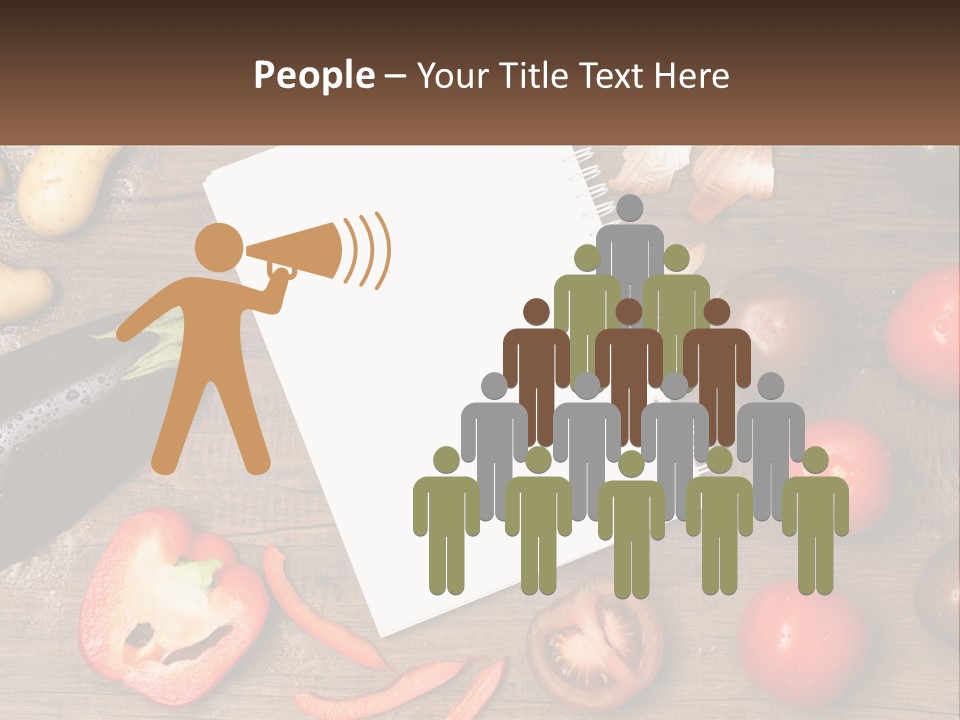 A Table With A Notebook And Vegetables On It PowerPoint Template