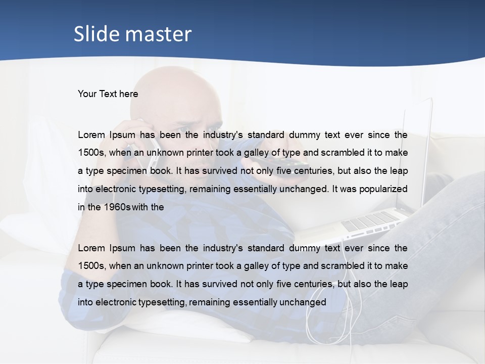 A Man Sitting On A Couch Talking On A Cell Phone PowerPoint Template