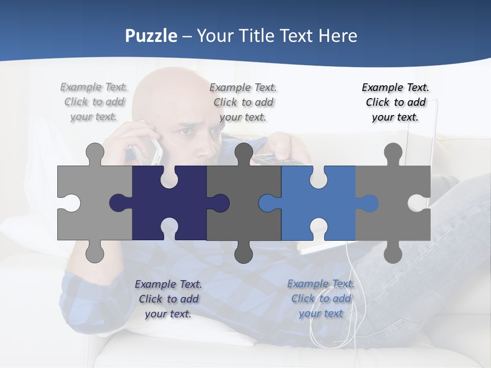 A Man Sitting On A Couch Talking On A Cell Phone PowerPoint Template