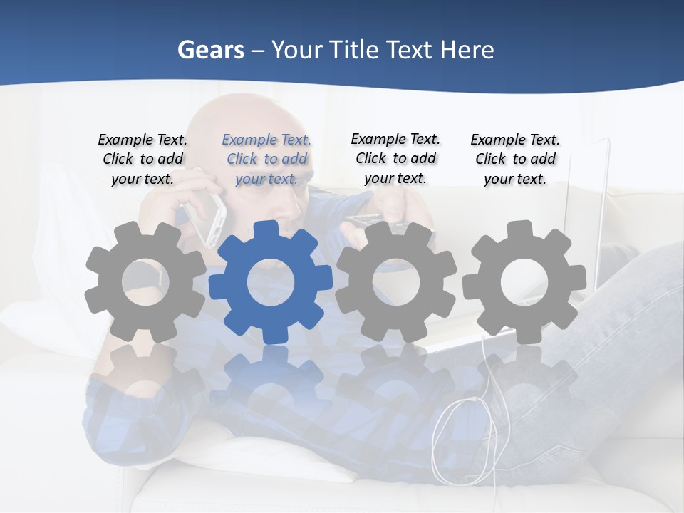 A Man Sitting On A Couch Talking On A Cell Phone PowerPoint Template