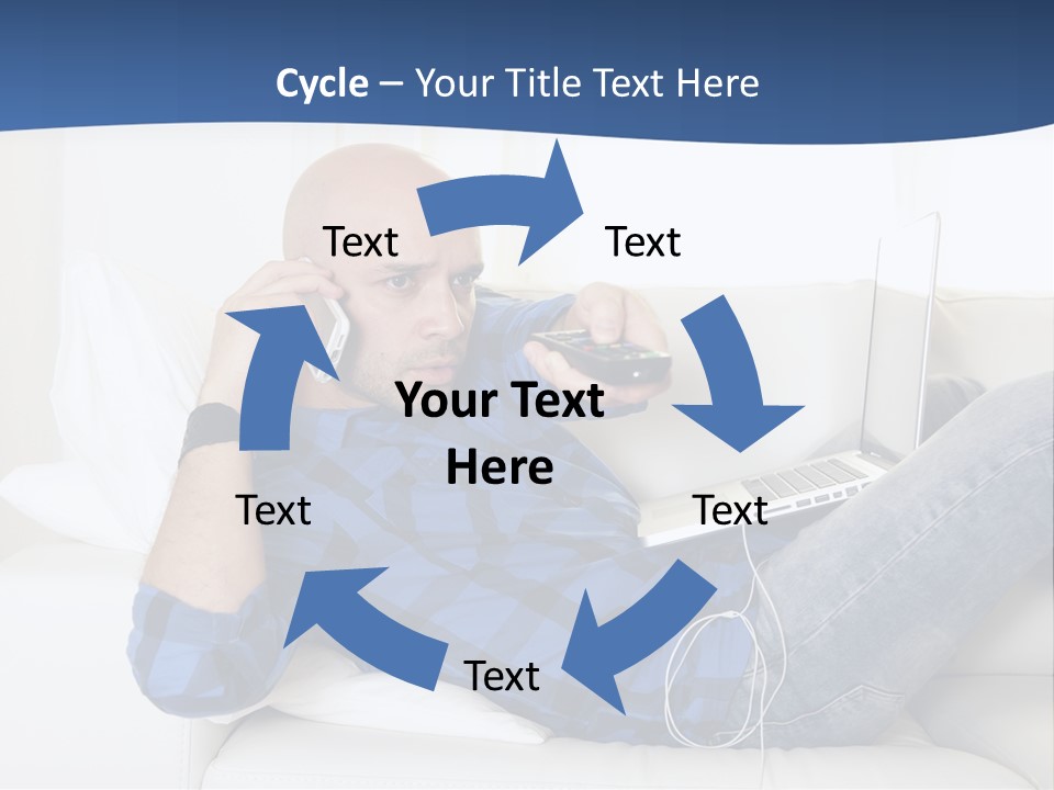 A Man Sitting On A Couch Talking On A Cell Phone PowerPoint Template