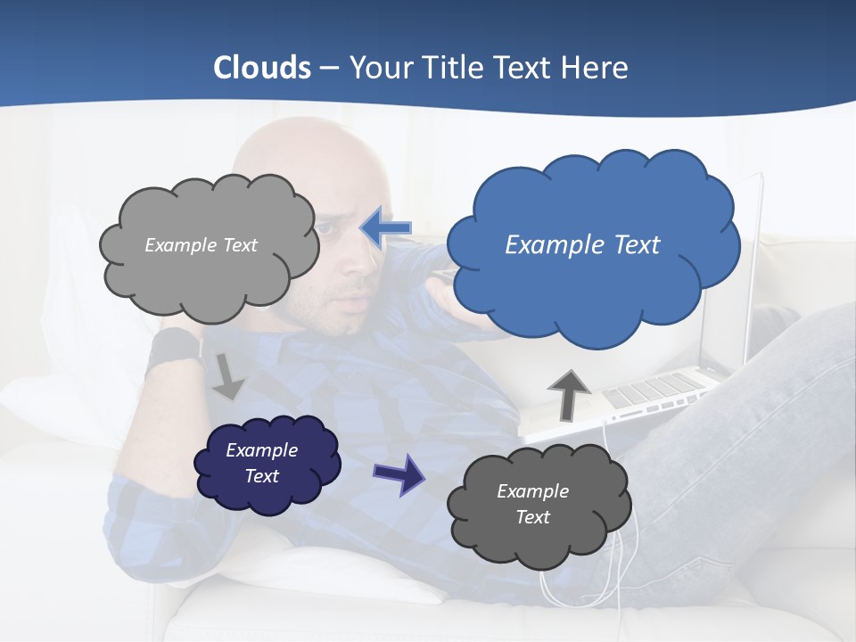 A Man Sitting On A Couch Talking On A Cell Phone PowerPoint Template