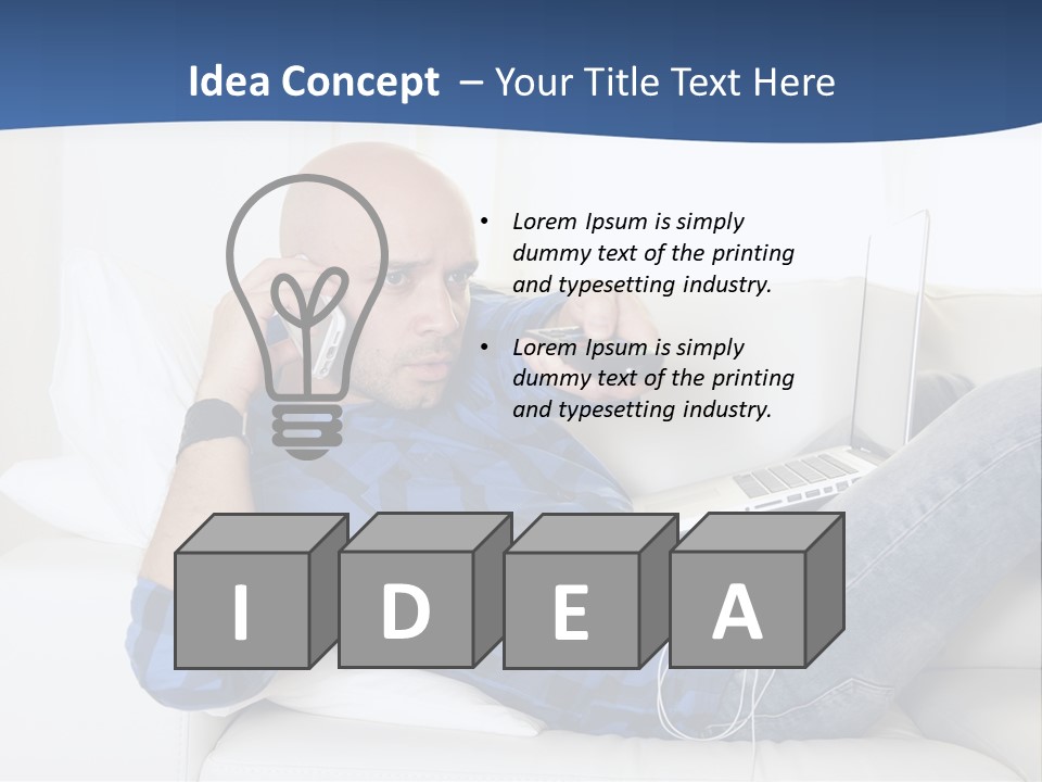 A Man Sitting On A Couch Talking On A Cell Phone PowerPoint Template