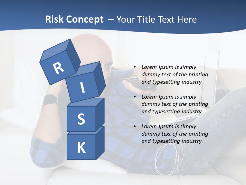 A Man Sitting On A Couch Talking On A Cell Phone PowerPoint Template