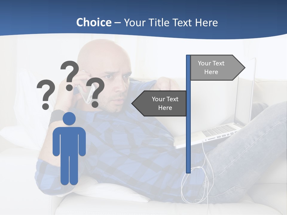 A Man Sitting On A Couch Talking On A Cell Phone PowerPoint Template