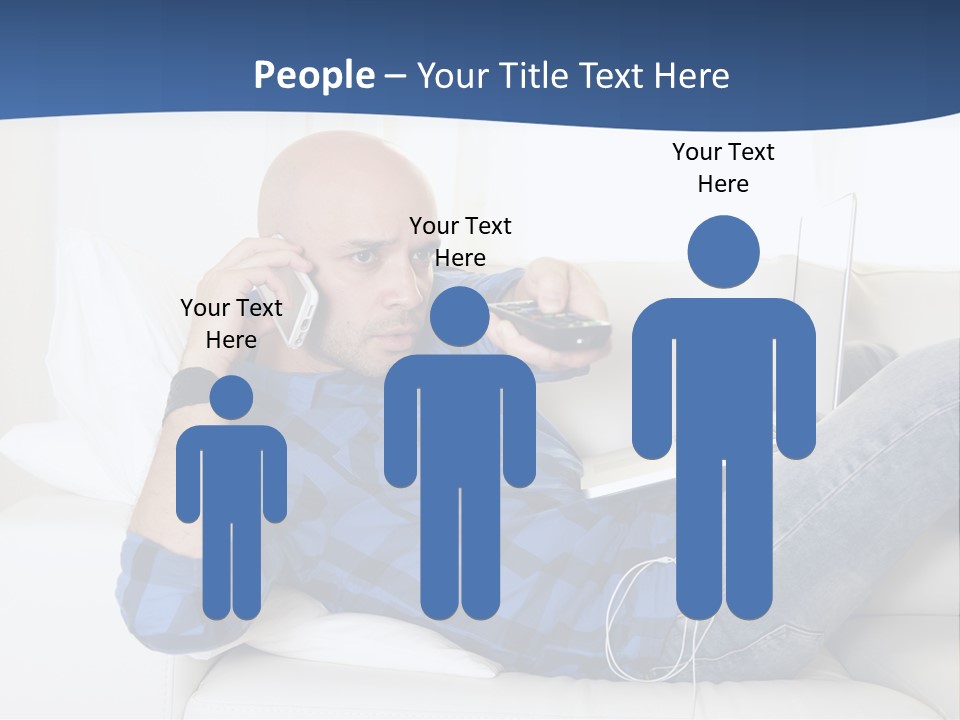 A Man Sitting On A Couch Talking On A Cell Phone PowerPoint Template