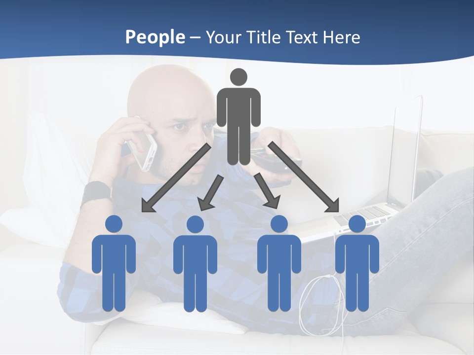 A Man Sitting On A Couch Talking On A Cell Phone PowerPoint Template