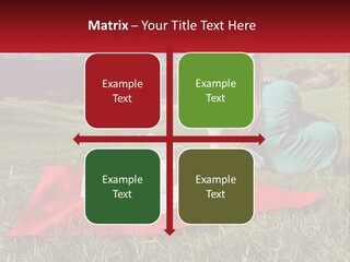 A Woman Sitting On Top Of A Blanket On Top Of A Lush Green Field PowerPoint Template