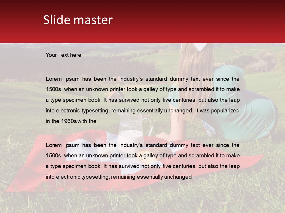 A Woman Sitting On Top Of A Blanket On Top Of A Lush Green Field PowerPoint Template