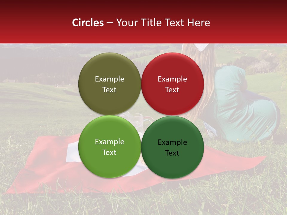 A Woman Sitting On Top Of A Blanket On Top Of A Lush Green Field PowerPoint Template