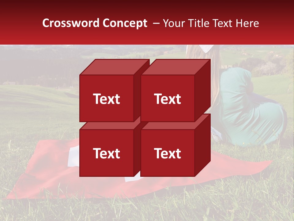 A Woman Sitting On Top Of A Blanket On Top Of A Lush Green Field PowerPoint Template