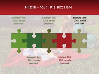 A Woman Sitting On Top Of A Blanket On Top Of A Lush Green Field PowerPoint Template