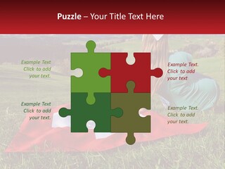 A Woman Sitting On Top Of A Blanket On Top Of A Lush Green Field PowerPoint Template