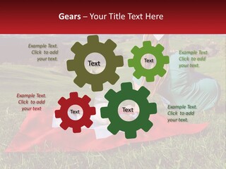 A Woman Sitting On Top Of A Blanket On Top Of A Lush Green Field PowerPoint Template