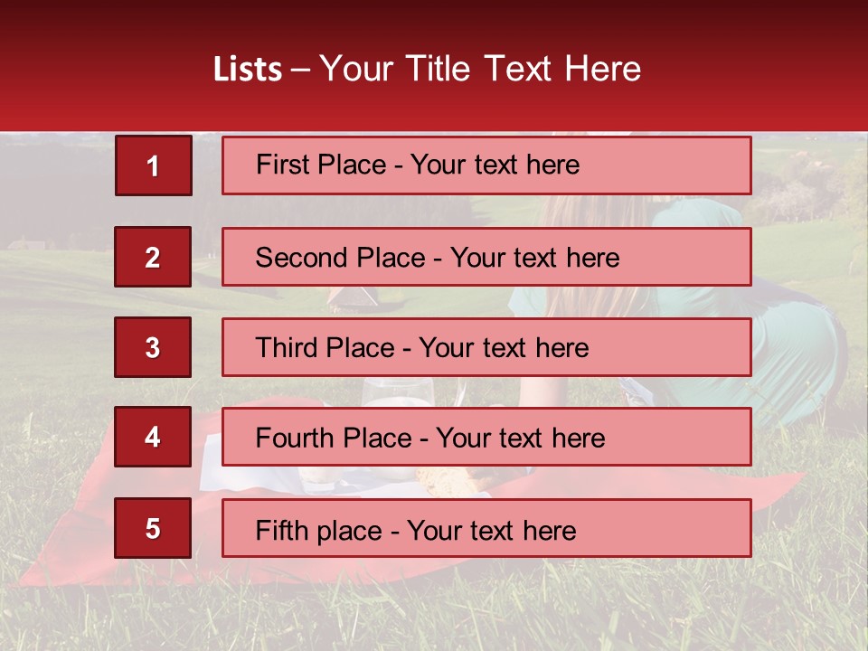 A Woman Sitting On Top Of A Blanket On Top Of A Lush Green Field PowerPoint Template