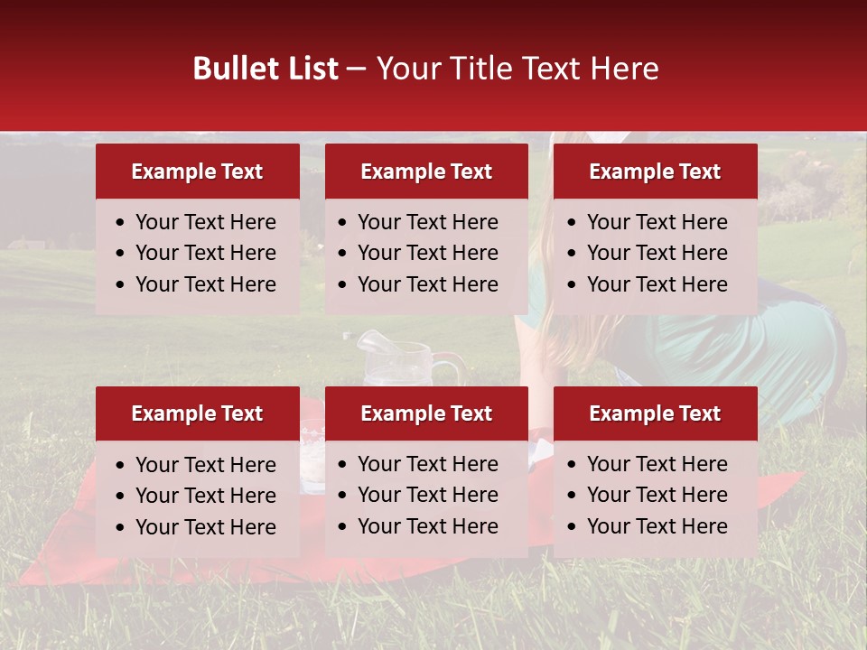 A Woman Sitting On Top Of A Blanket On Top Of A Lush Green Field PowerPoint Template