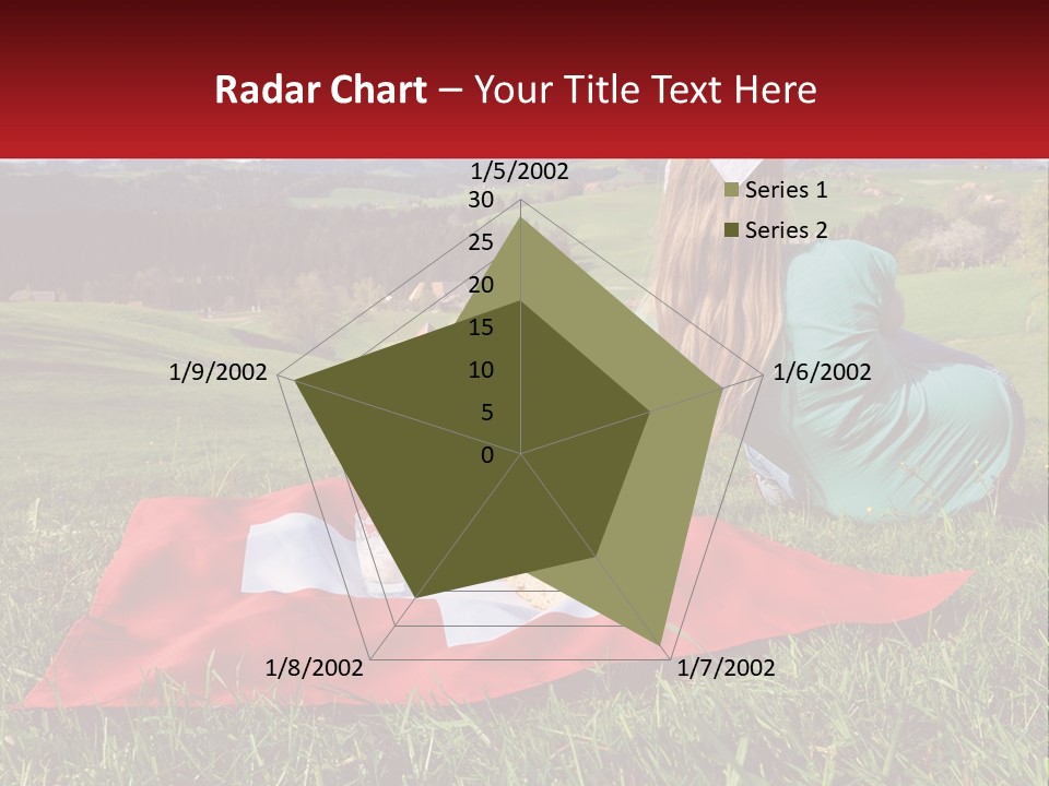 A Woman Sitting On Top Of A Blanket On Top Of A Lush Green Field PowerPoint Template