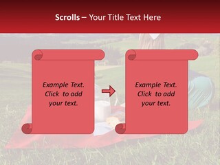 A Woman Sitting On Top Of A Blanket On Top Of A Lush Green Field PowerPoint Template