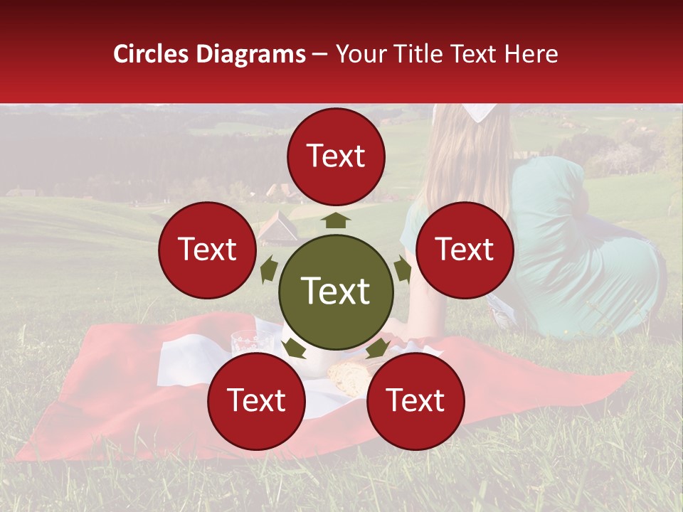 A Woman Sitting On Top Of A Blanket On Top Of A Lush Green Field PowerPoint Template