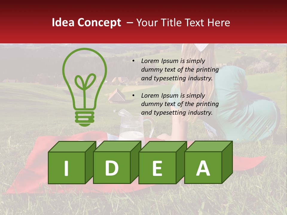 A Woman Sitting On Top Of A Blanket On Top Of A Lush Green Field PowerPoint Template