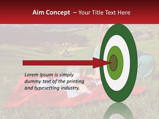 A Woman Sitting On Top Of A Blanket On Top Of A Lush Green Field PowerPoint Template
