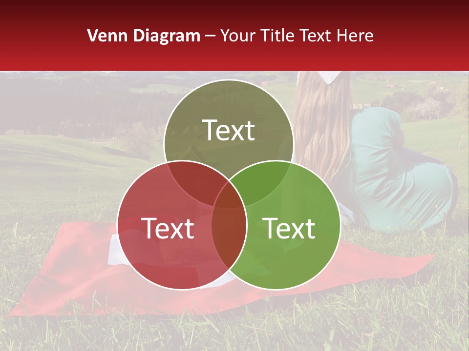 A Woman Sitting On Top Of A Blanket On Top Of A Lush Green Field PowerPoint Template