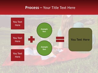 A Woman Sitting On Top Of A Blanket On Top Of A Lush Green Field PowerPoint Template