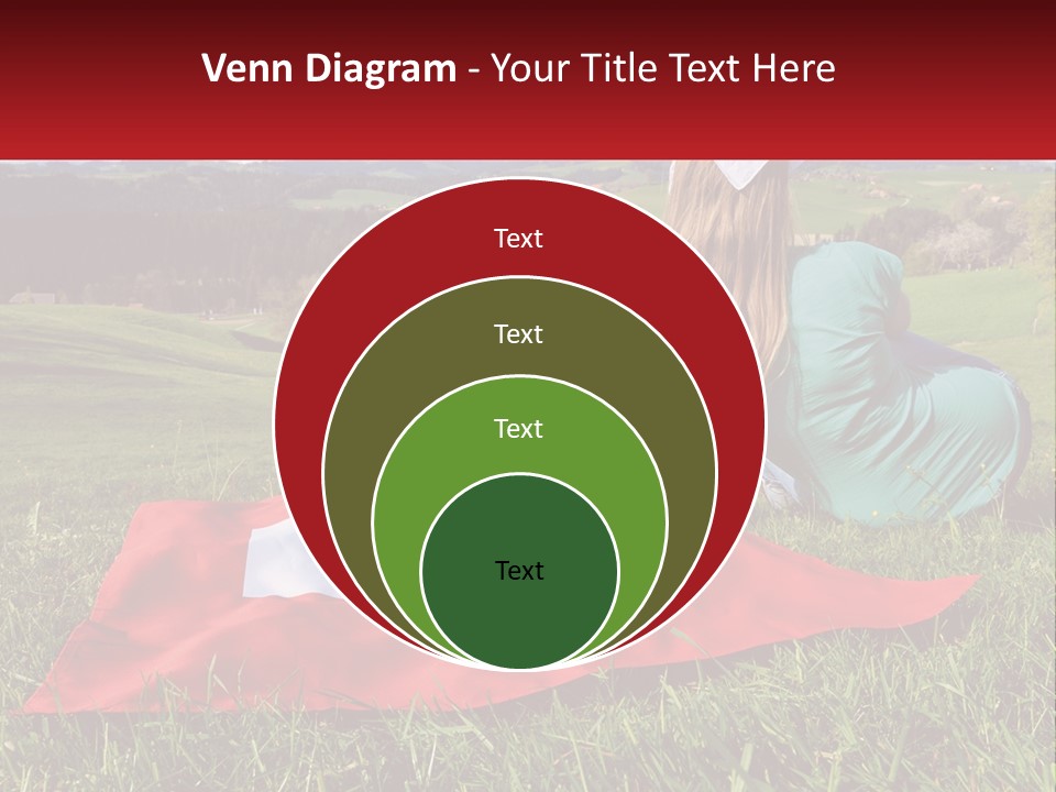 A Woman Sitting On Top Of A Blanket On Top Of A Lush Green Field PowerPoint Template
