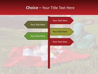 A Woman Sitting On Top Of A Blanket On Top Of A Lush Green Field PowerPoint Template