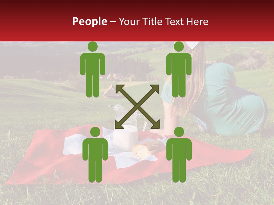 A Woman Sitting On Top Of A Blanket On Top Of A Lush Green Field PowerPoint Template