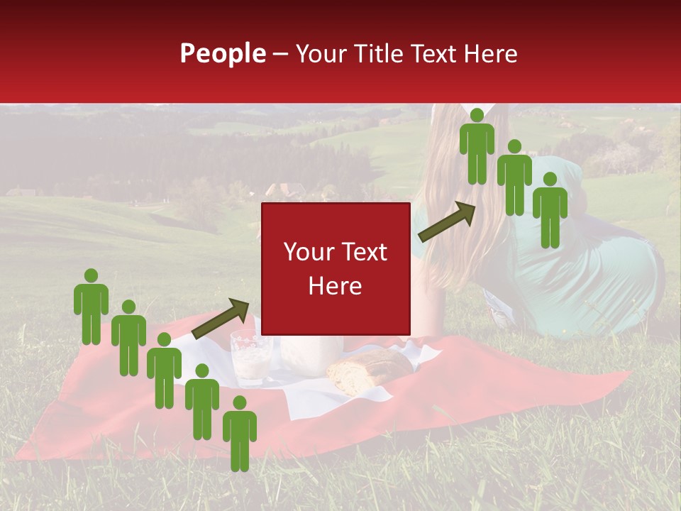 A Woman Sitting On Top Of A Blanket On Top Of A Lush Green Field PowerPoint Template