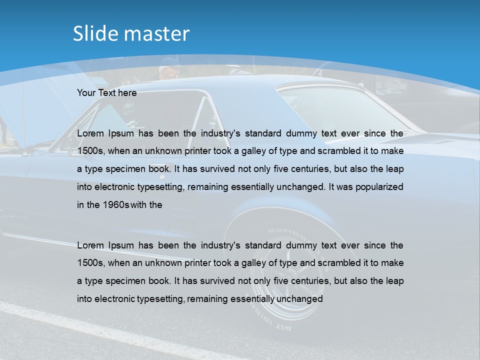 A Blue Car Is Parked In A Parking Lot PowerPoint Template