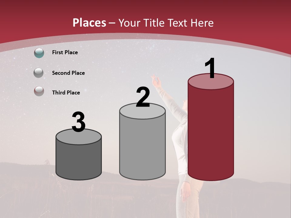 A Woman Standing In A Field With Her Arms In The Air PowerPoint Template